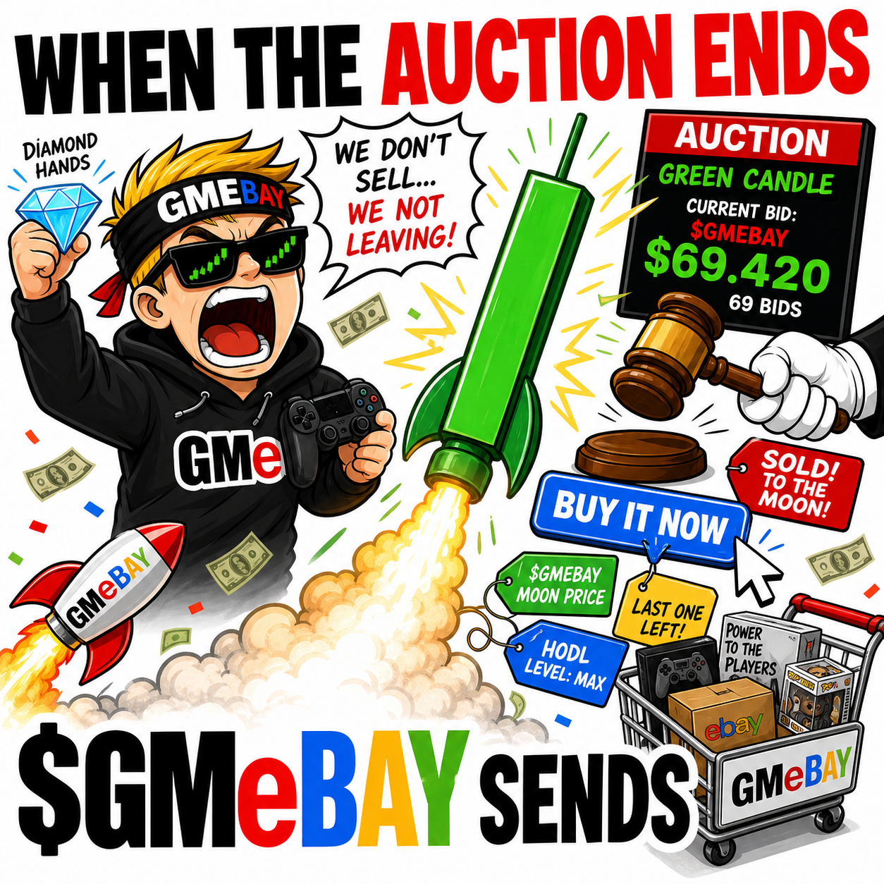 $GMEBAY auction rocket meme