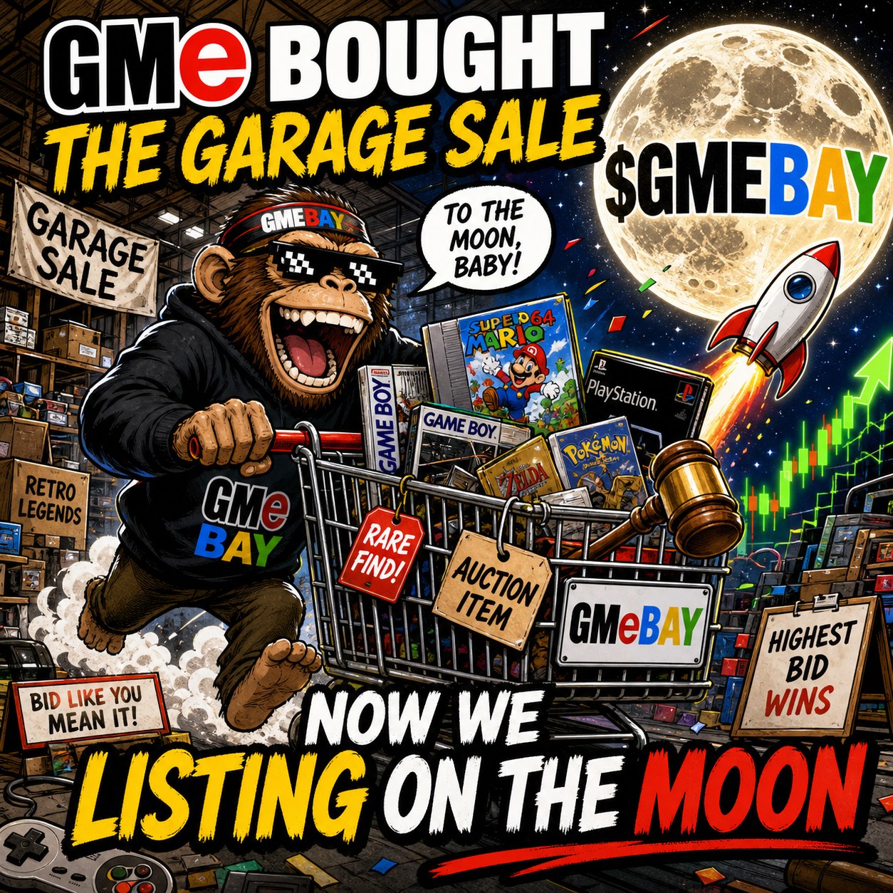 $GMEBAY shopping cart moon meme